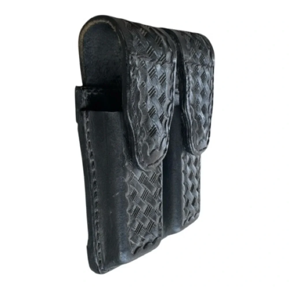 Ted Blocker Vintage Dual Magazine Pouch Basketweave Leather CP250 Belt Accessory